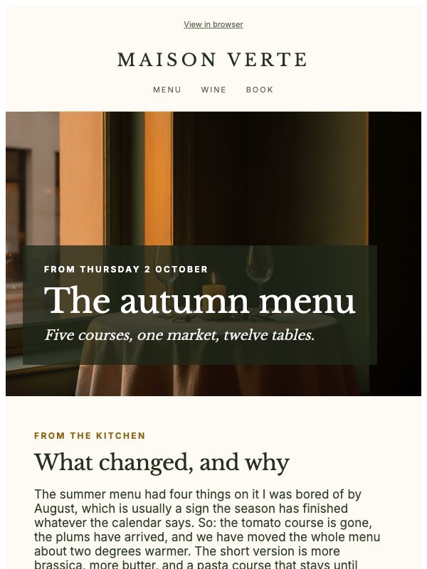 Table for Two — Restaurant Seasonal Menu email template preview