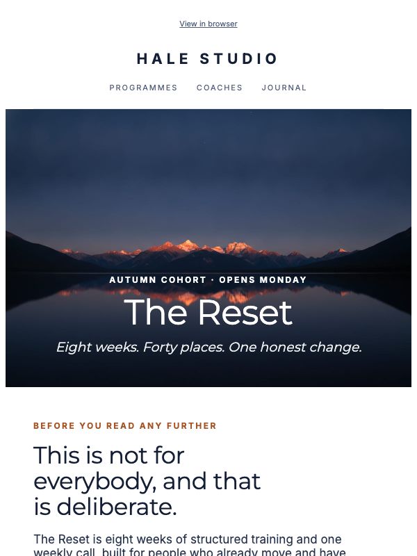 The Reset — Programme Launch email template preview