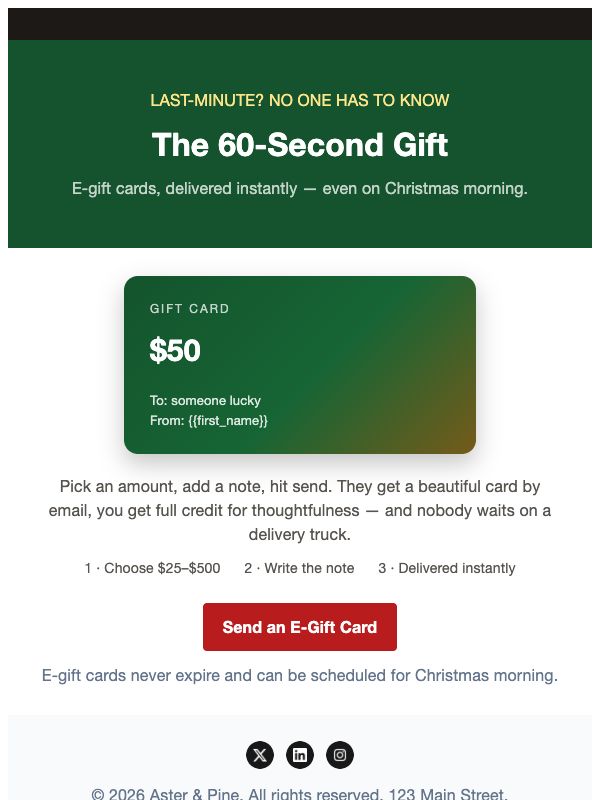 Last-Minute E-Gift Card email template preview